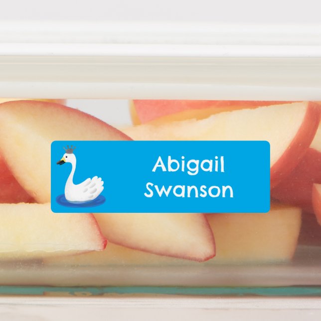 Cute white swan with crown cartoon personalized labels (Affixed)