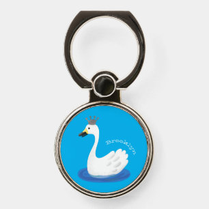 Cute white swan with crown cartoon phone ring stand