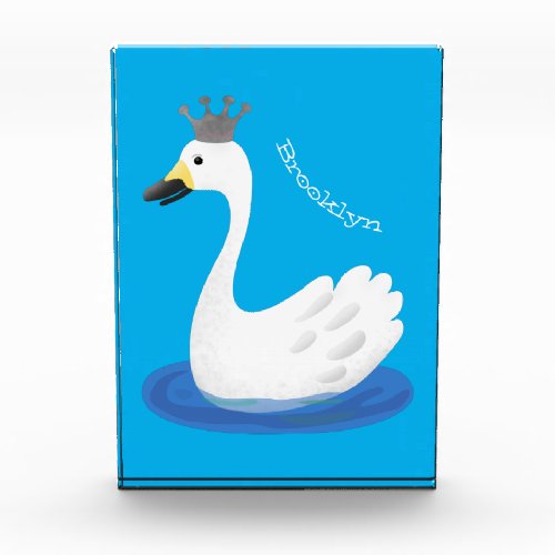 Cute white swan with crown cartoon photo block