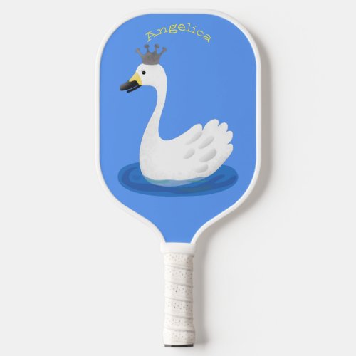 Cute white swan with crown cartoon pickleball paddle