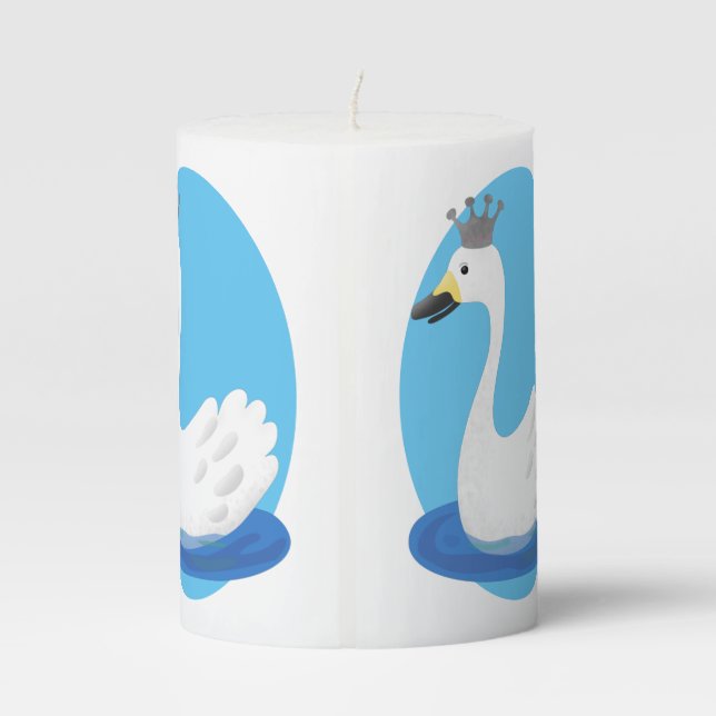 Cute white swan with crown cartoon pillar candle (Back)