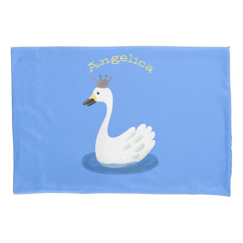 Cute white swan with crown cartoon pillow case