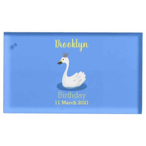 Cute white swan with crown cartoon place card holder