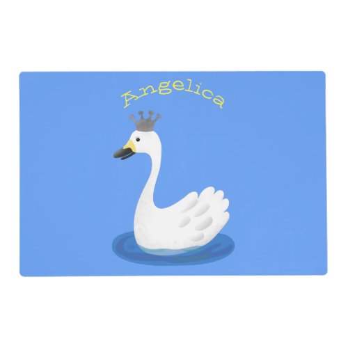 Cute white swan with crown cartoon placemat