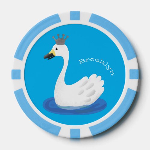 Cute white swan with crown cartoon poker chips