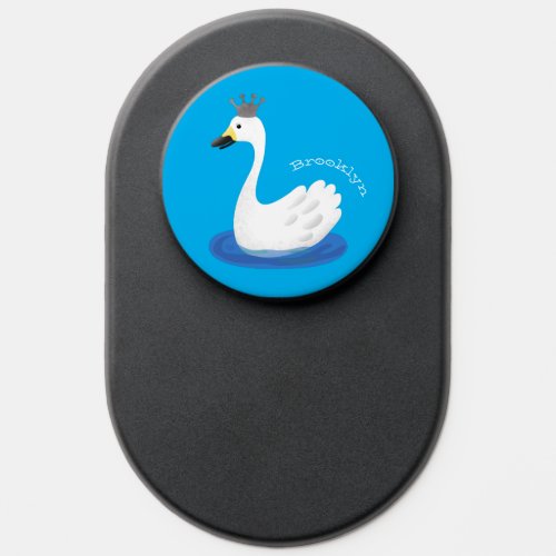 Cute white swan with crown cartoon PopSocket