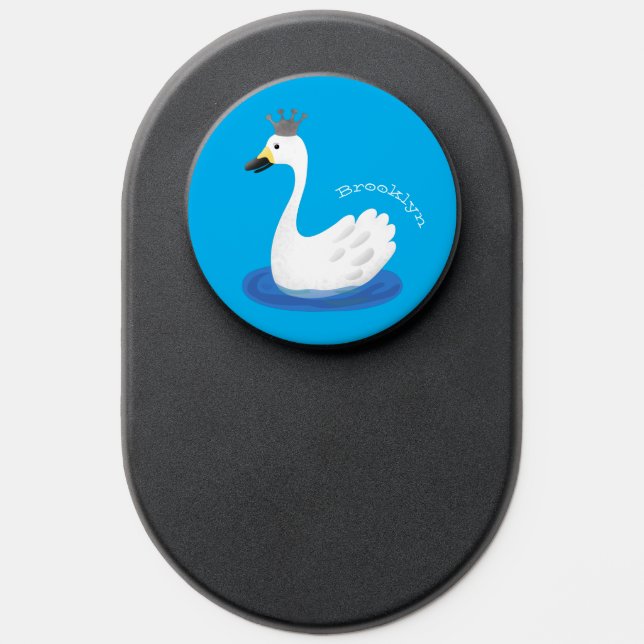 Cute white swan with crown cartoon PopSocket (Popsocket)