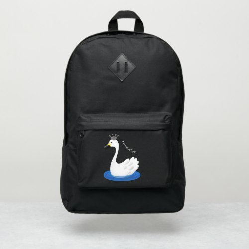 Cute white swan with crown cartoon port authority backpack