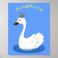 Cute white swan with crown cartoon