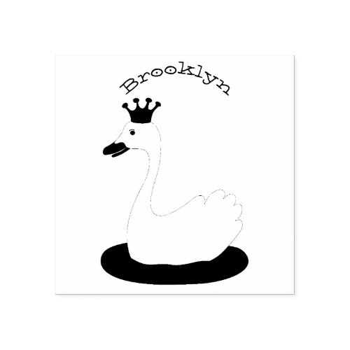 Cute white swan with crown cartoon rubber stamp