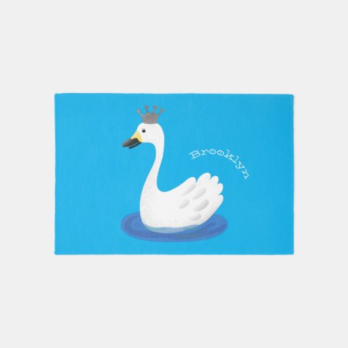 Cute white swan with crown cartoon rug