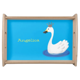 Cute white swan with crown cartoon serving tray