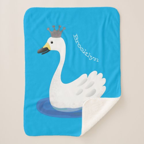 Cute white swan with crown cartoon  sherpa blanket