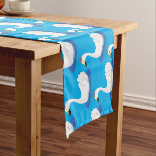 Cute white swan with crown cartoon short table runner