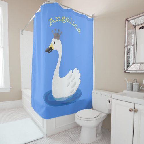 Cute white swan with crown cartoon shower curtain