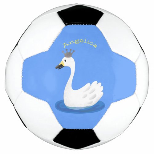 Cute white swan with crown cartoon soccer ball