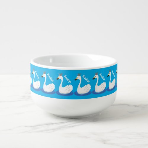 Cute white swan with crown cartoon soup mug