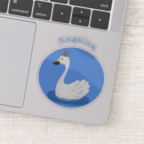 Cute white swan with crown cartoon sticker