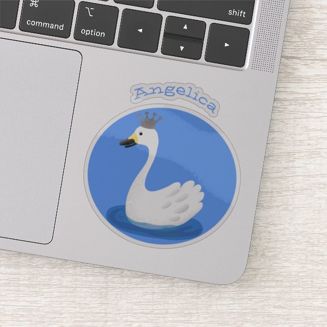 Cute white swan with crown cartoon sticker (Detail)