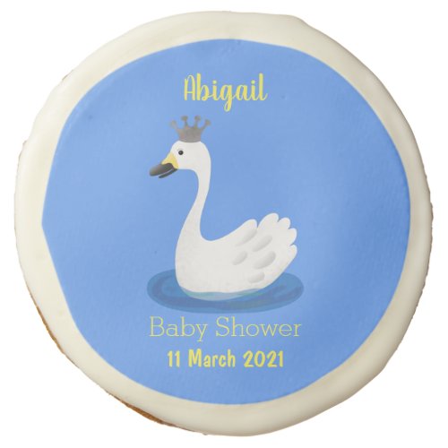 Cute white swan with crown cartoon sugar cookie