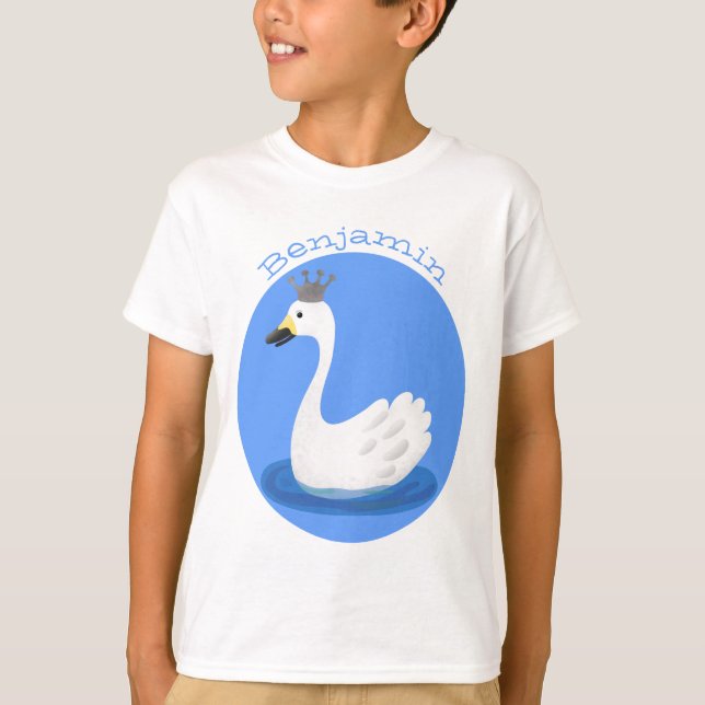 Cute white swan with crown cartoon T-Shirt (Front)