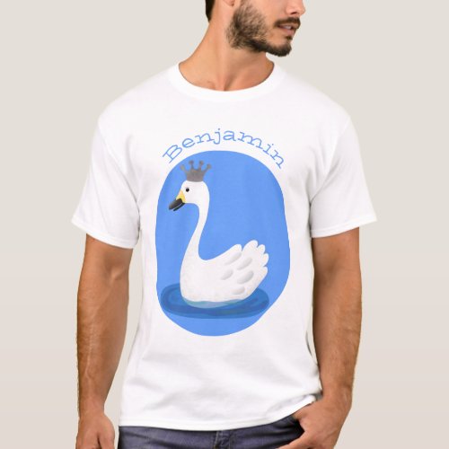 Cute white swan with crown cartoon T_Shirt