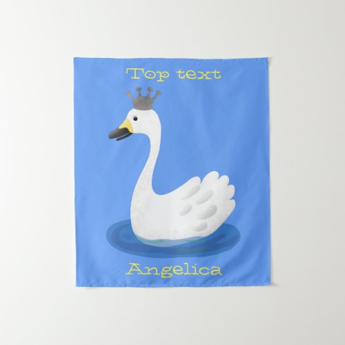 Cute white swan with crown cartoon tapestry