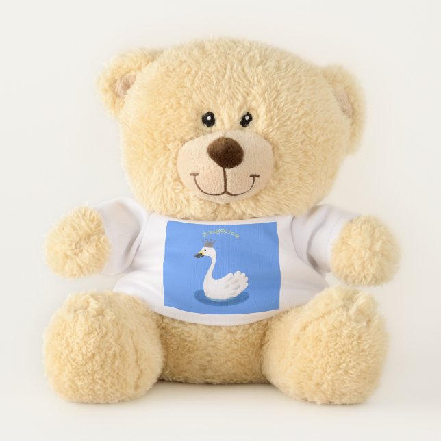 Cute white swan with crown cartoon teddy bear (Front)