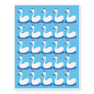 Cute white swan with crown cartoon temporary tattoos