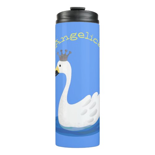 Cute white swan with crown cartoon thermal tumbler