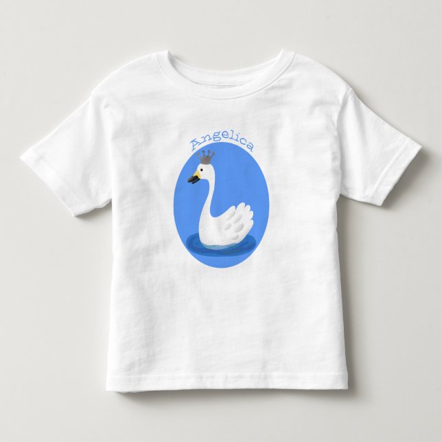 Cute white swan with crown cartoon toddler t-shirt (Front)