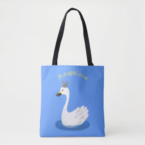 Cute white swan with crown cartoon tote bag