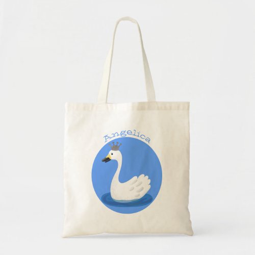 Cute white swan with crown cartoon tote bag