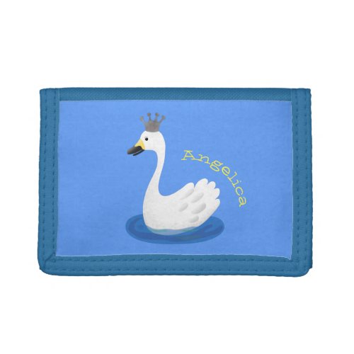 Cute white swan with crown cartoon trifold wallet