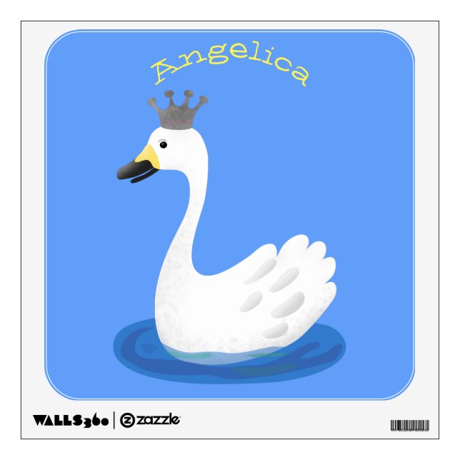 Cute white swan with crown cartoon wall decal (Front)