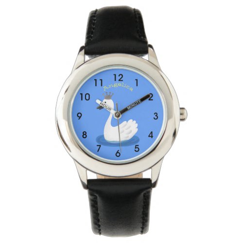 Cute white swan with crown cartoon watch