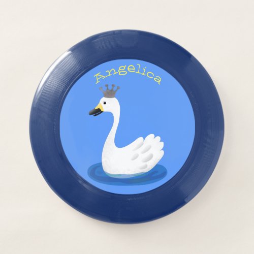 Cute white swan with crown cartoon Wham_O frisbee