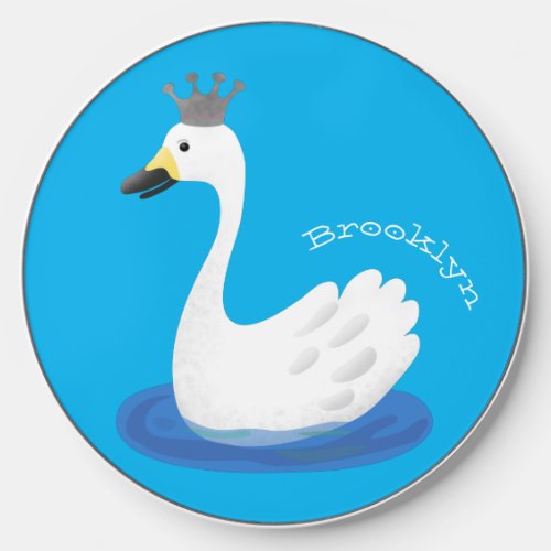 Cute white swan with crown cartoon wireless charger 