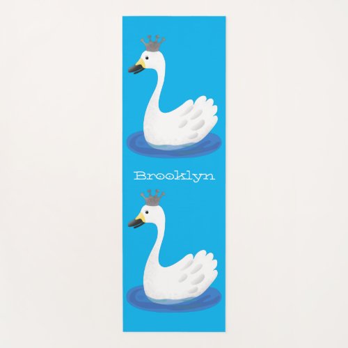 Cute white swan with crown cartoon yoga mat