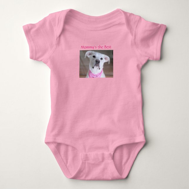 Cute White Sweet Puppy Dog Mommy Pink Baby Bodysuit (Front)