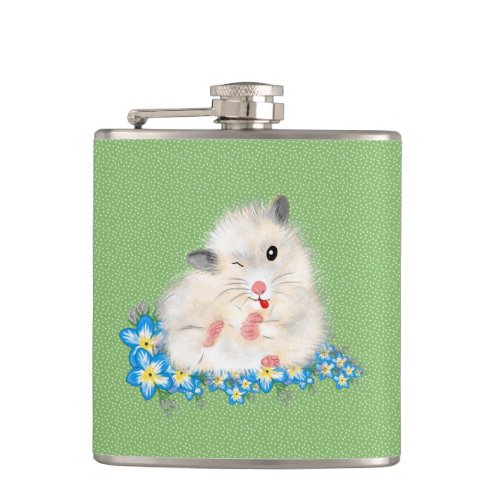 Cute white Syrian hamster accessories green polka Flask