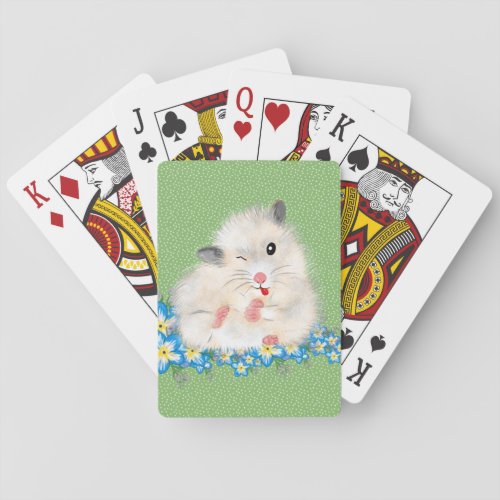 Cute white Syrian hamster accessories green polka Playing Cards