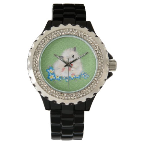 Cute white Syrian hamster accessories green polka Watch