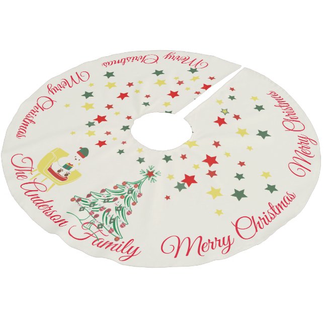 Cute White Teddy Bear & Tree Merry Christmas Brushed Polyester Tree Skirt (Angled)