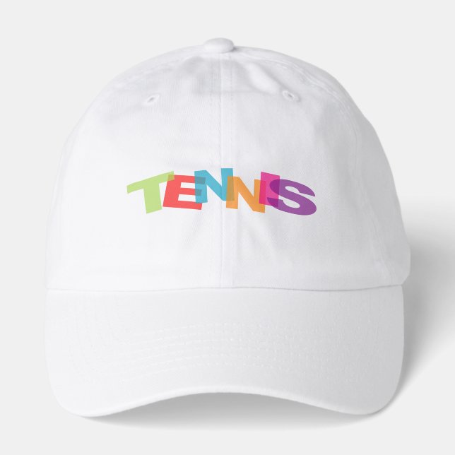 Cute white tennis hat with colorful text (Front)