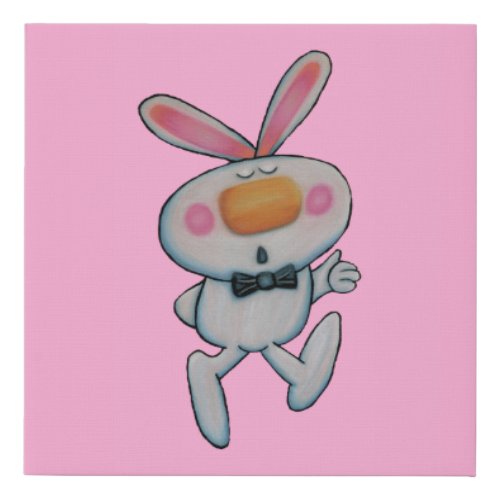 Cute White Thumbs Up Bunny Orange Nose Pink Faux Canvas Print