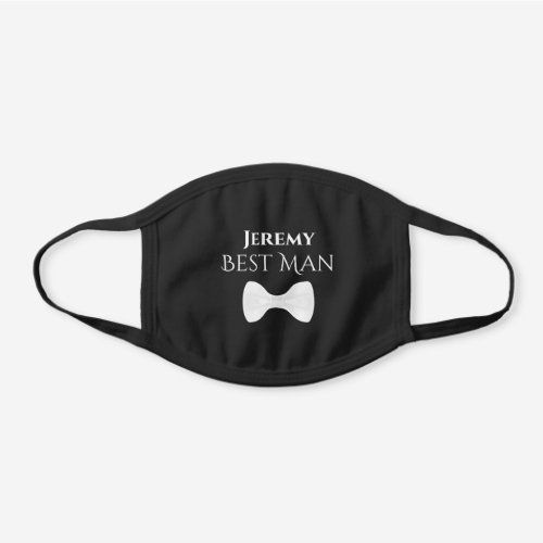 Cute White Tie Wedding Best Man with Name Black Cotton Face Mask