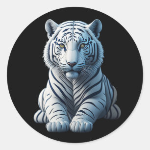 Cute white tiger classic round sticker