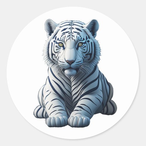 Cute white tiger classic round sticker