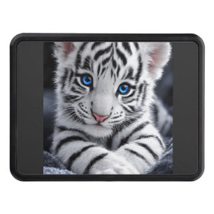 Cute White Tiger Cub Blue Eyes Wildlife Poster Hitch Cover
